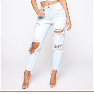 SHOOT THE GAPS DISTRESSED HIGH WAIST MOM JEANS